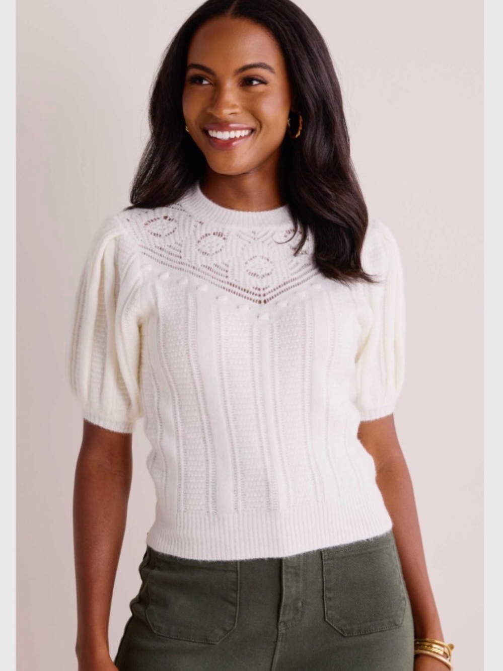 Avara Coraline cream puff sleeve sweater size L